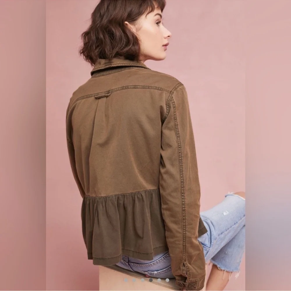 Anthropologie Military Peplem Embroidered/Beaded Jacket Size XSmall Olive Green